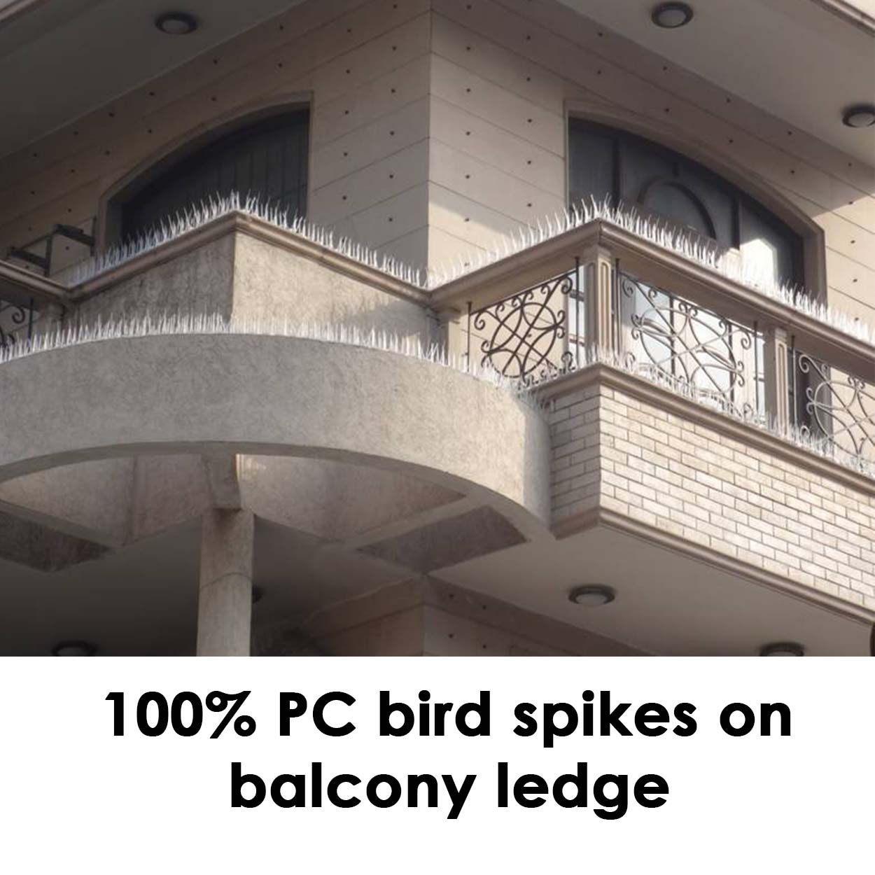 100% PC bird spikes on balcony ledge